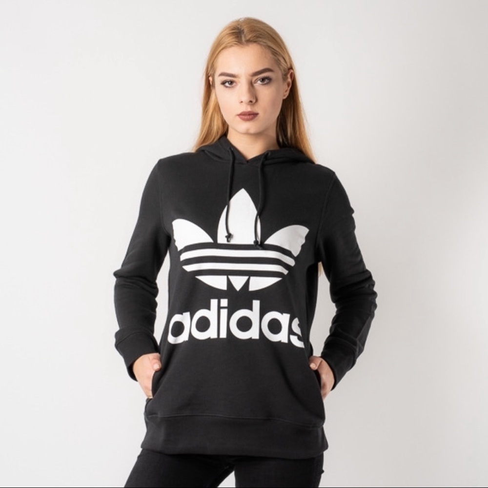 Adidas Trefoil SpellOut Hoodie Sweatshirt Black XS